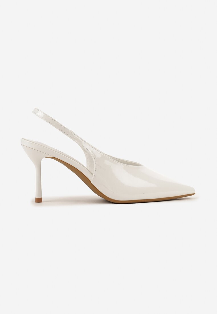 ideal Sandale Albe Lăcuite cu Toc Stiletto fără Călcâi Fenesia