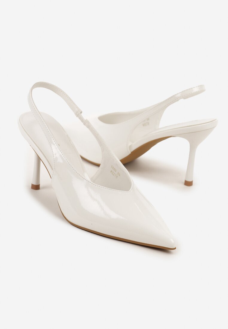 ideal Sandale Albe Lăcuite cu Toc Stiletto fără Călcâi Fenesia
