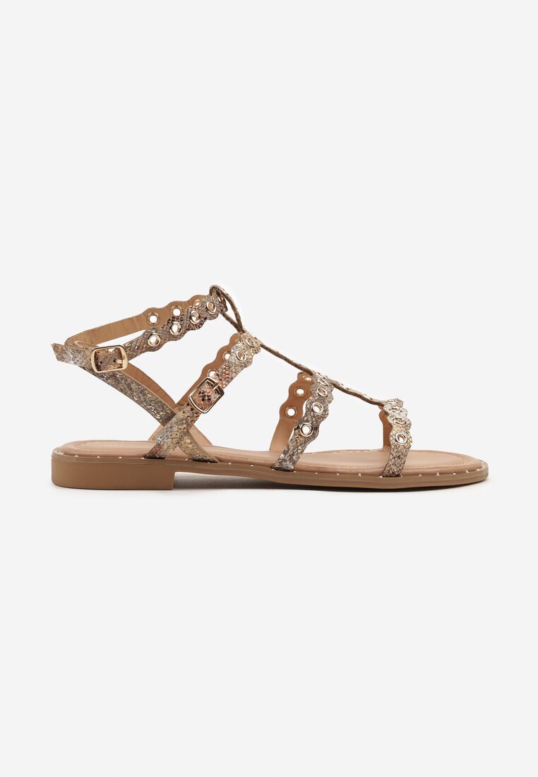 ideal Sandale Aurii cu imprimeu șarpe tip gladiator cu ținte Divonne