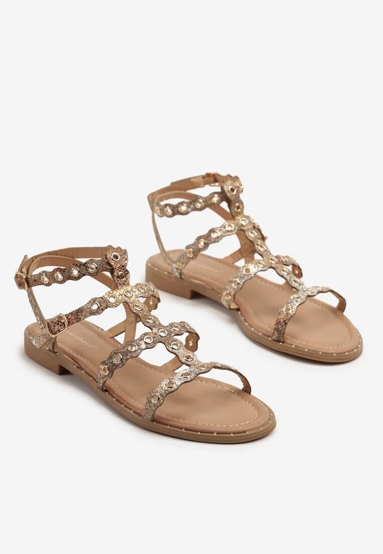 ideal Sandale Aurii cu imprimeu șarpe tip gladiator cu ținte Divonne