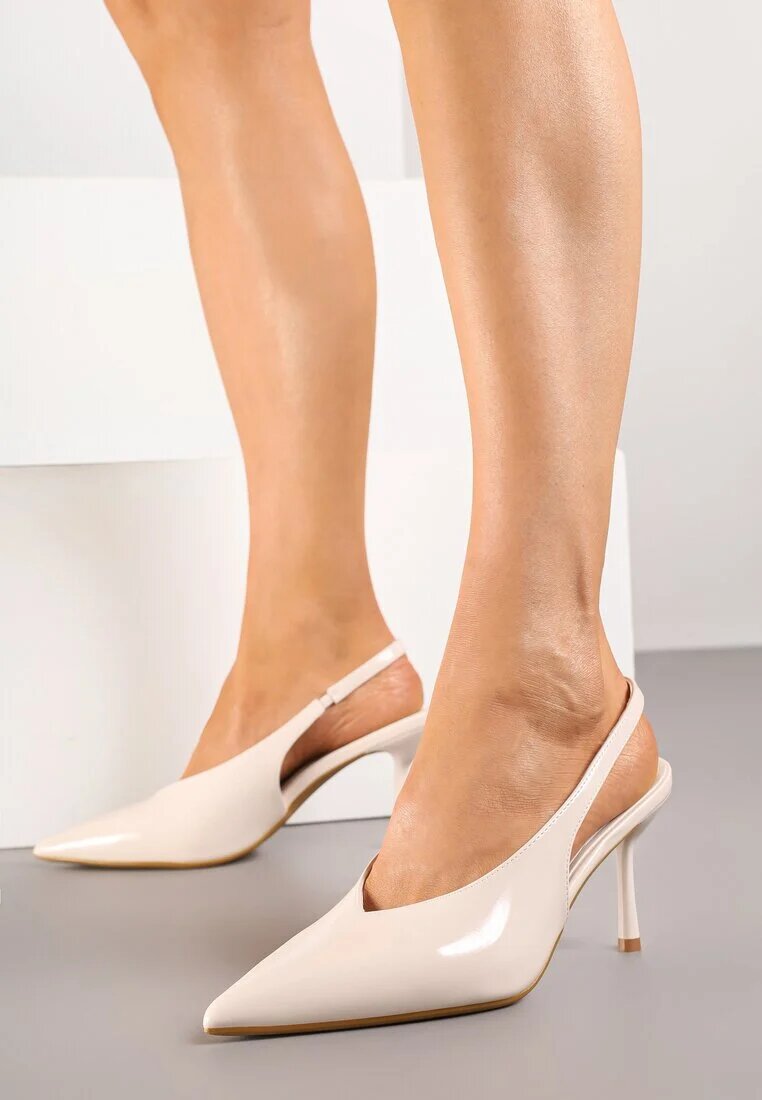 ideal Sandale bej lăcuite cu toc stiletto fără călcâi Fenesia
