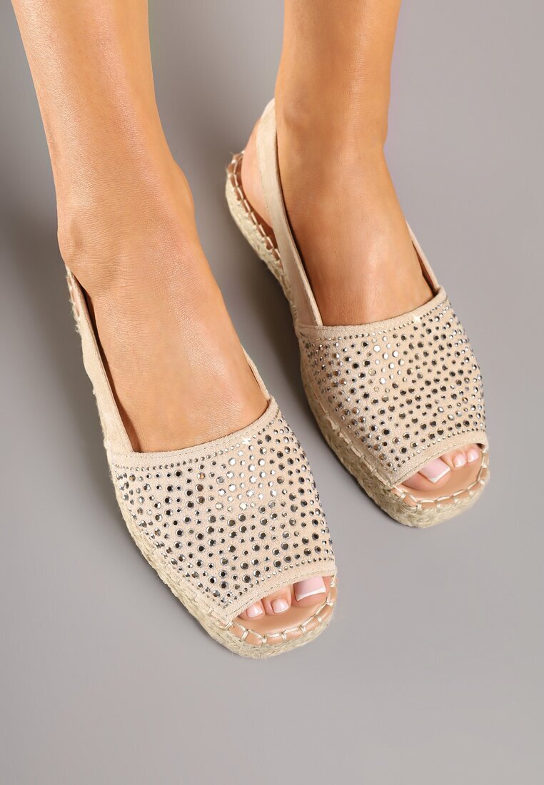 ideal Sandale Bej tip Espadrile cu Talpă Împletită Decorate cu Zirconii Aneolena