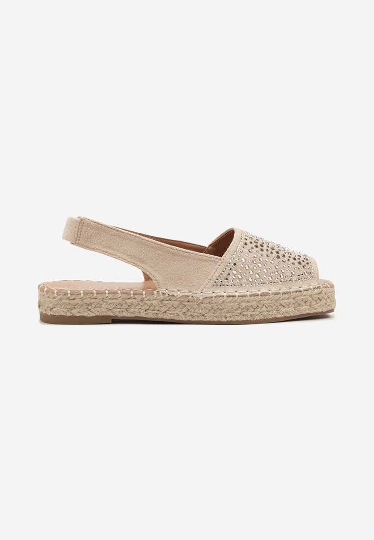 ideal Sandale Bej tip Espadrile cu Talpă Împletită Decorate cu Zirconii Aneolena