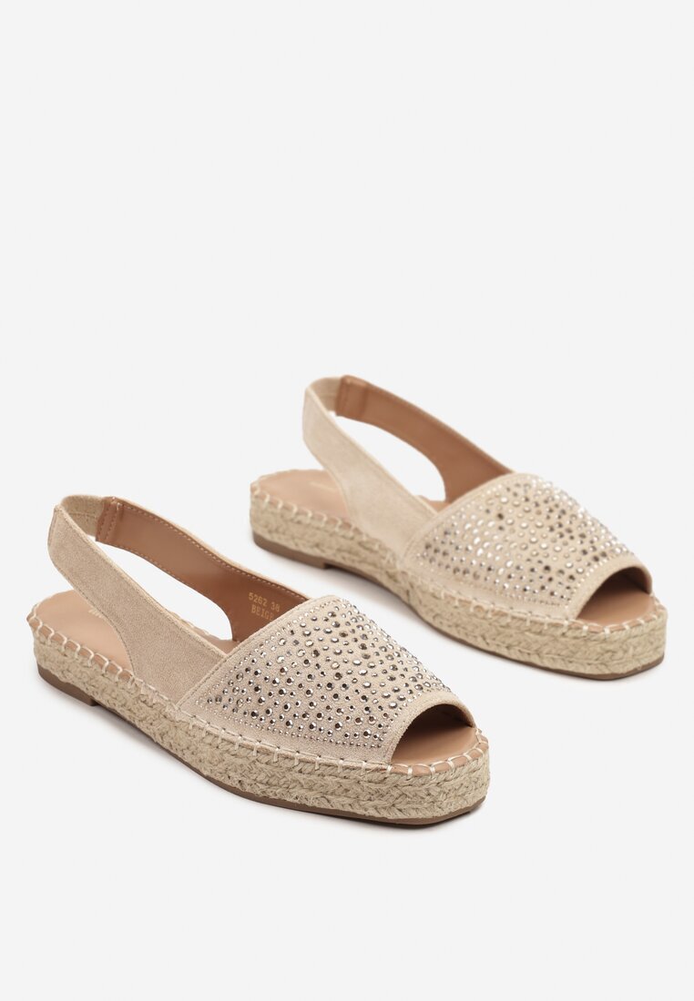 ideal Sandale Bej tip Espadrile cu Talpă Împletită Decorate cu Zirconii Aneolena