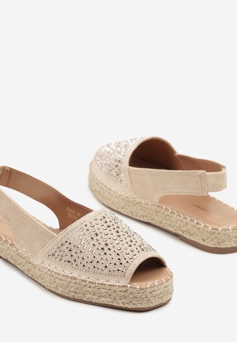 ideal Sandale Bej tip Espadrile cu Talpă Împletită Decorate cu Zirconii Aneolena