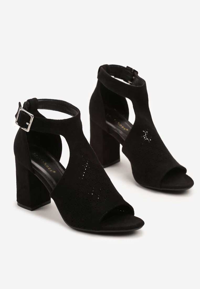 ideal Sandale Botine Negre cu toc gros cu cataramă Ciariva