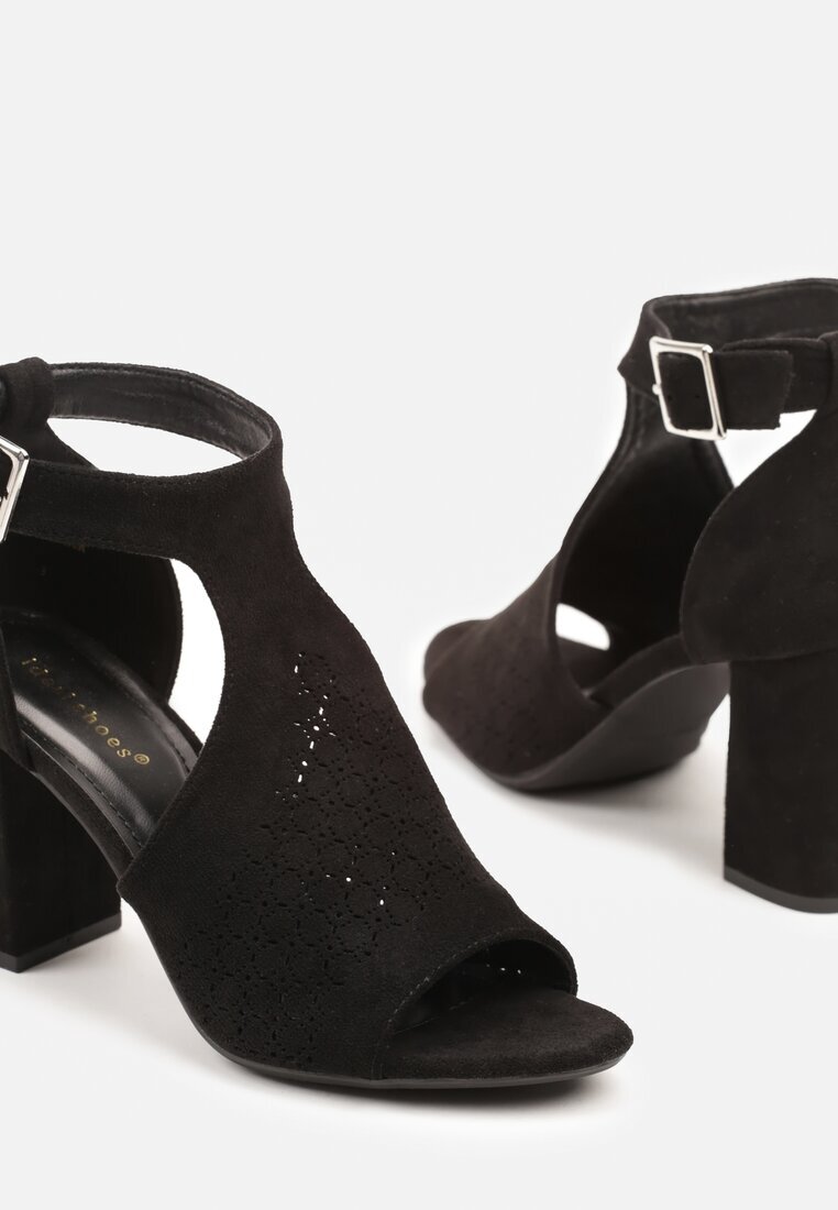 ideal Sandale Botine Negre cu toc gros cu cataramă Ciariva