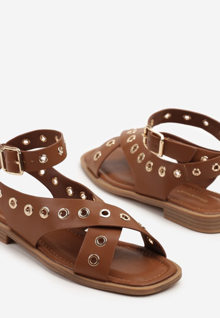 ideal Sandale Maro Gladiator cu Nituri și Vârf Pătrat Annivirae