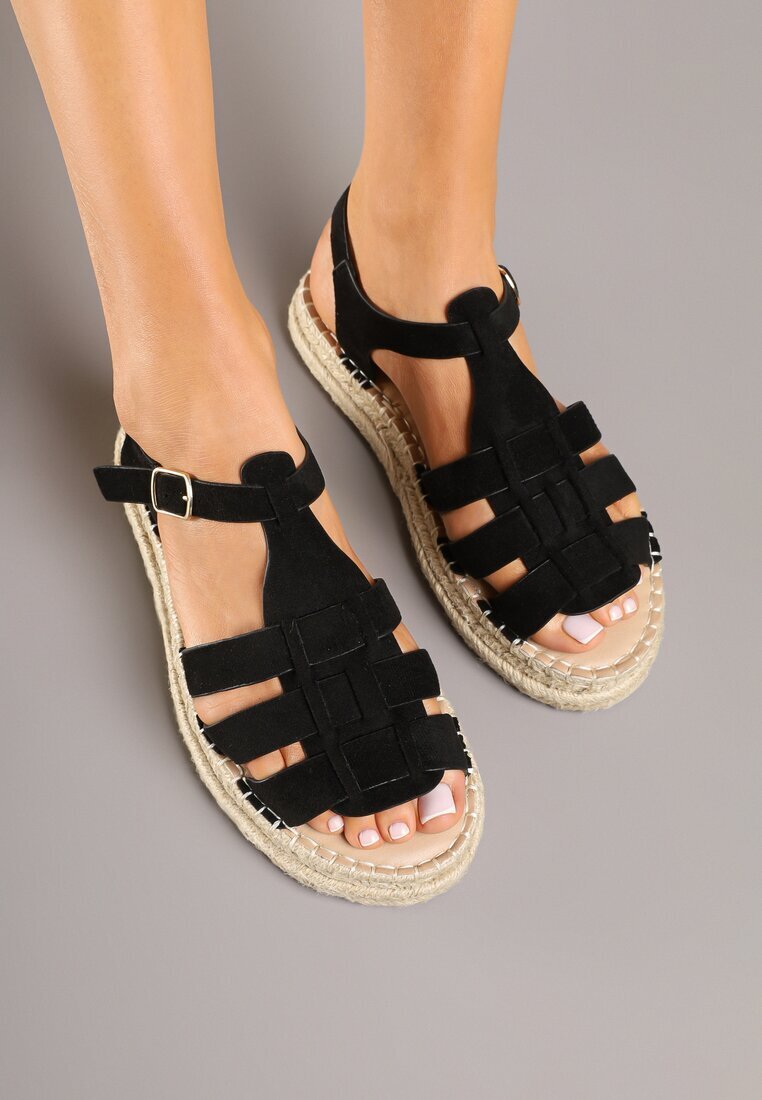 ideal Sandale Negre cu talpă groasă cu împletitură în stil Boho Orrule