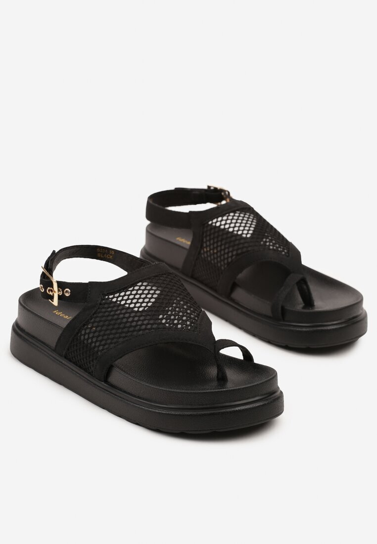 ideal Sandale Negre din Plasă pe Talpă Groasă Tealea