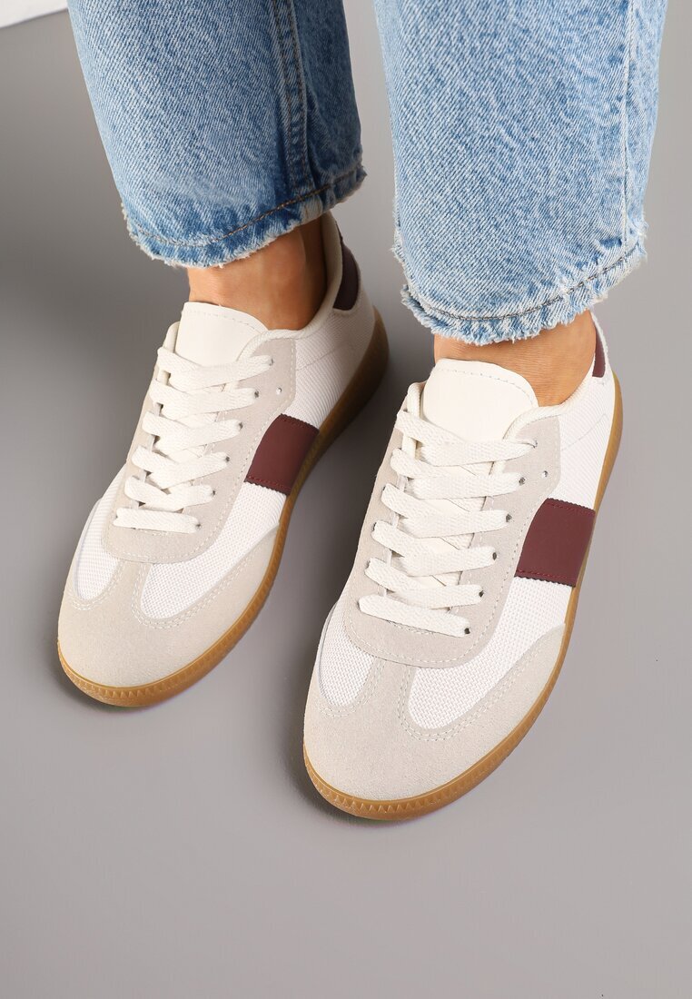 ideal Sneakers Alb-Bordeaux Retro în Stilul Tenisilor Clasici Tanonea