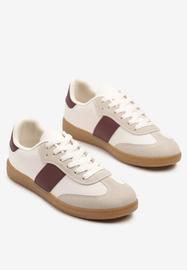 ideal Sneakers Alb-Bordeaux Retro în Stilul Tenisilor Clasici Tanonea