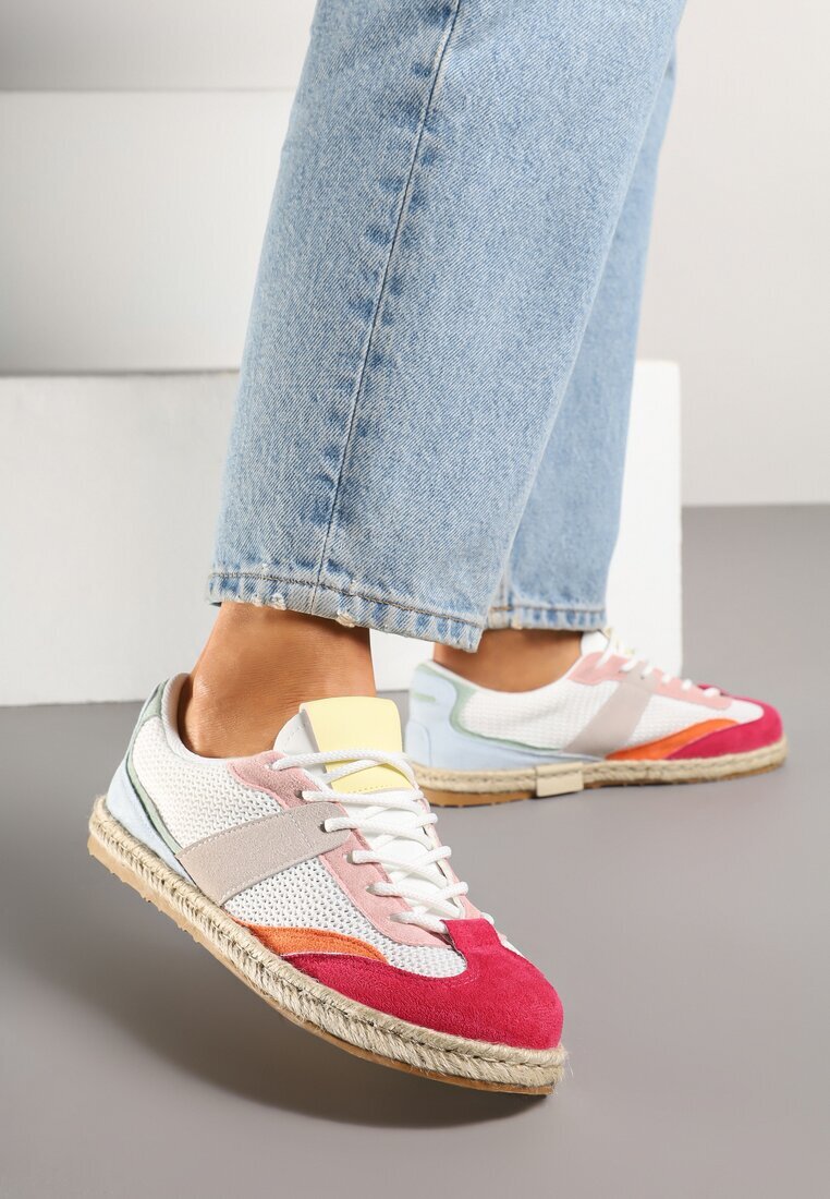 ideal Sneakers Alb-Roșu în stilul tenișilor clasici cu cusături decorative Emloti