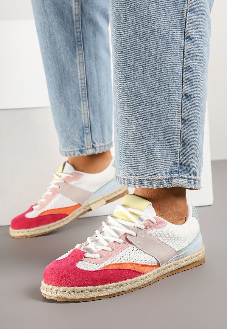 ideal Sneakers Alb-Roșu în stilul tenișilor clasici cu cusături decorative Emloti