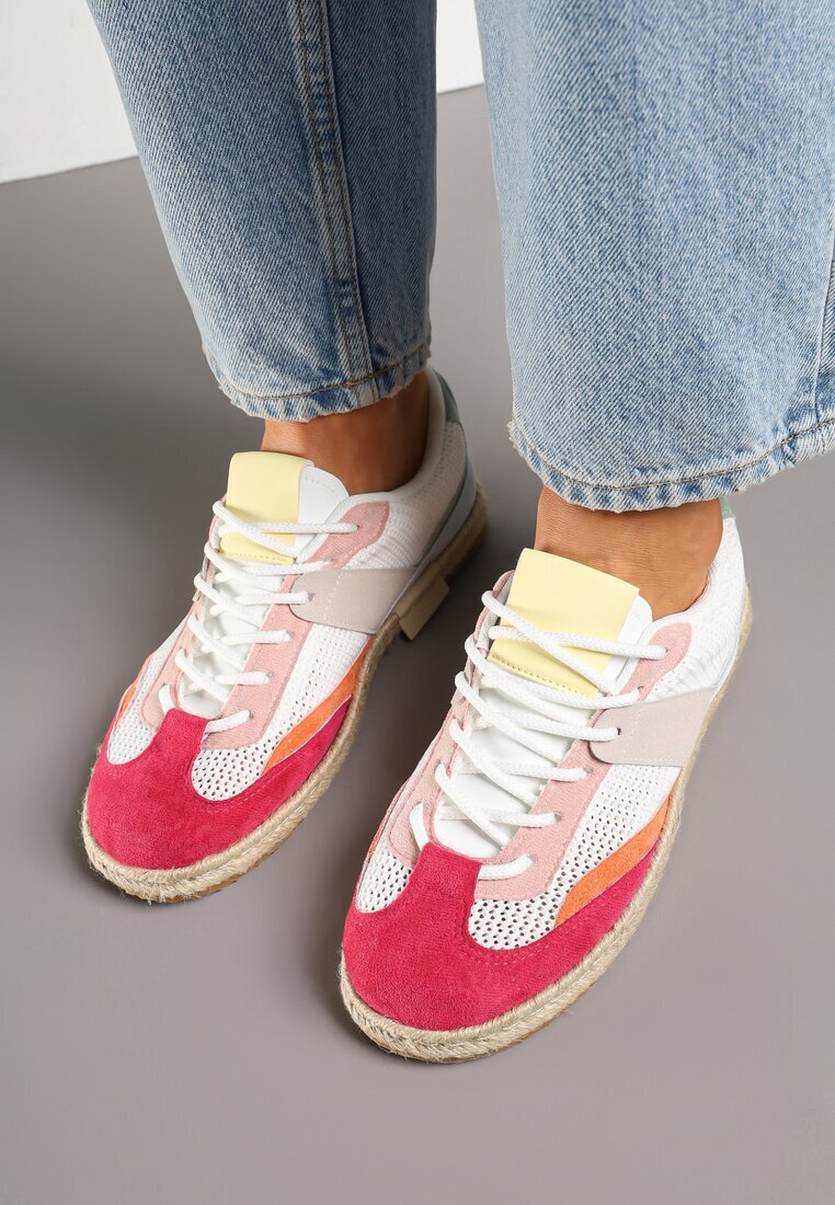 ideal Sneakers Alb-Roșu în stilul tenișilor clasici cu cusături decorative Emloti