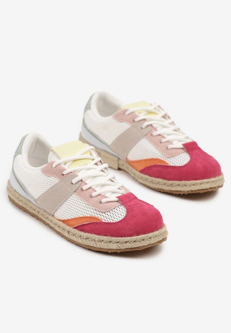 ideal Sneakers Alb-Roșu în stilul tenișilor clasici cu cusături decorative Emloti