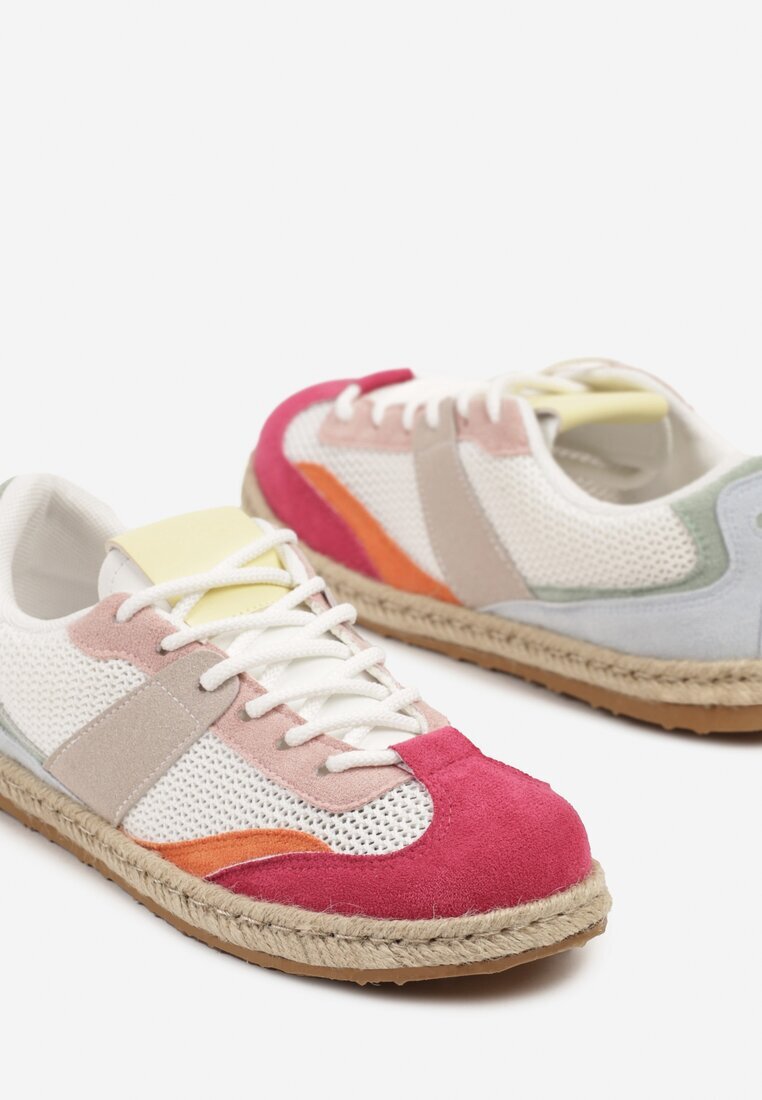ideal Sneakers Alb-Roșu în stilul tenișilor clasici cu cusături decorative Emloti