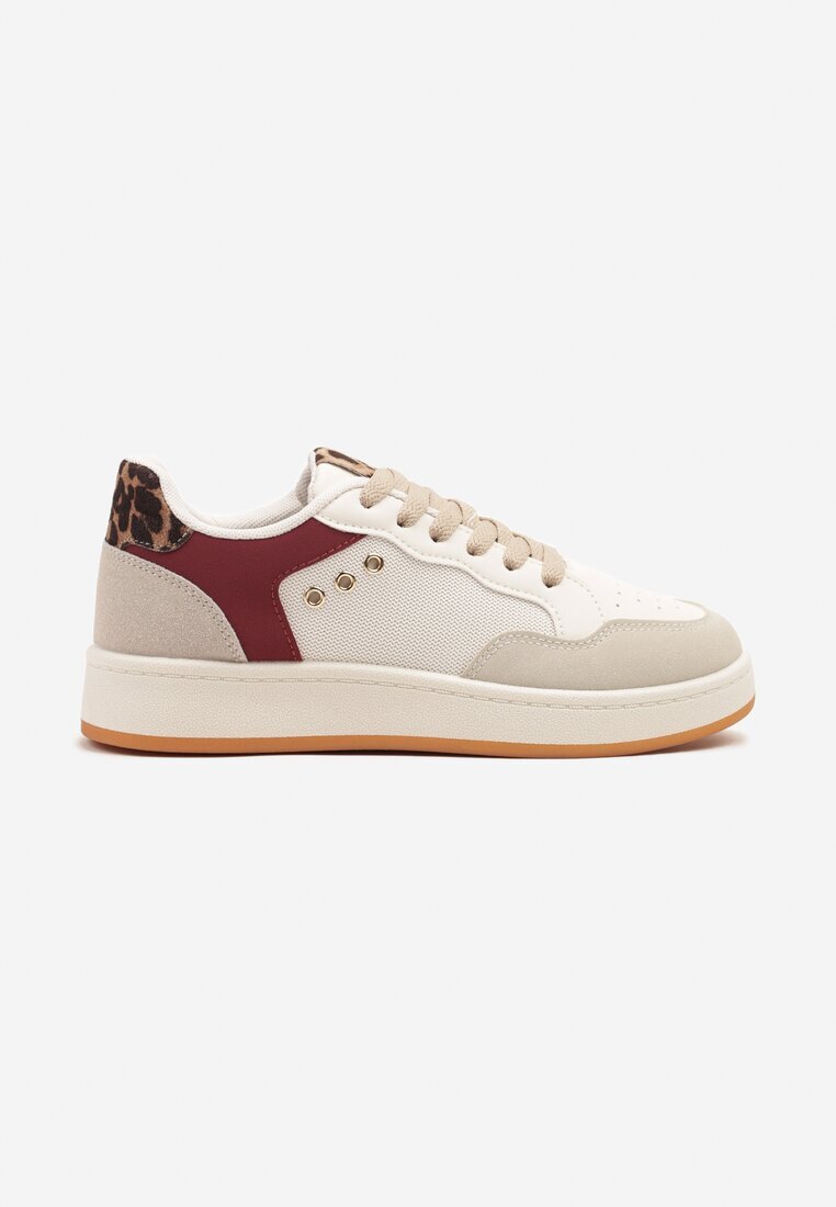 ideal Sneakers Bej-Bordeaux cu Cusături Decorative în Stil Streetwear Neoniela