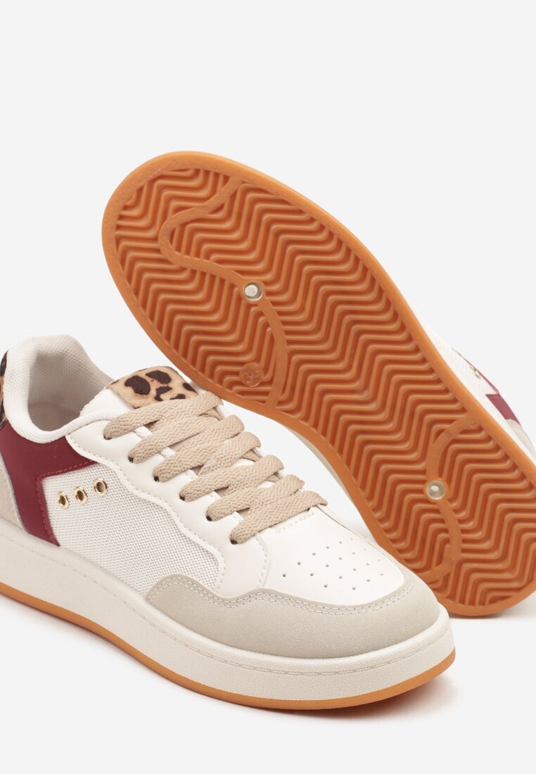 ideal Sneakers Bej-Bordeaux cu Cusături Decorative în Stil Streetwear Neoniela