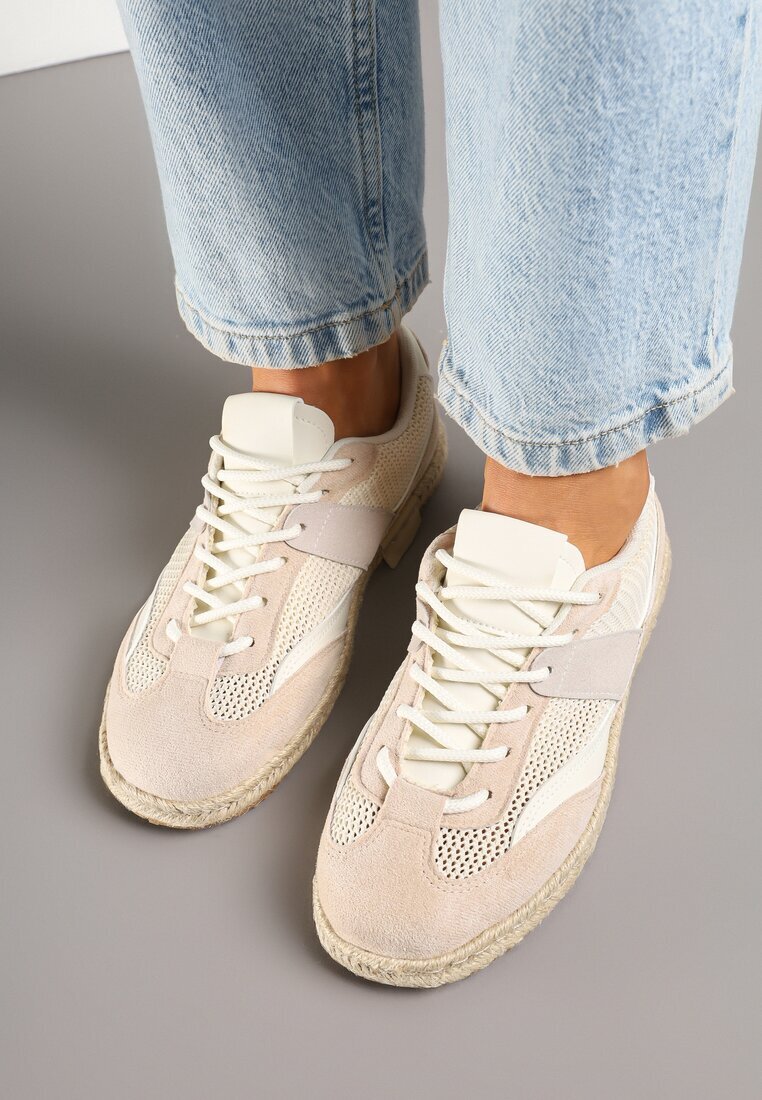ideal Sneakers Bej în stil de Tenisi Clasici cu Cusături Decorative Emloti