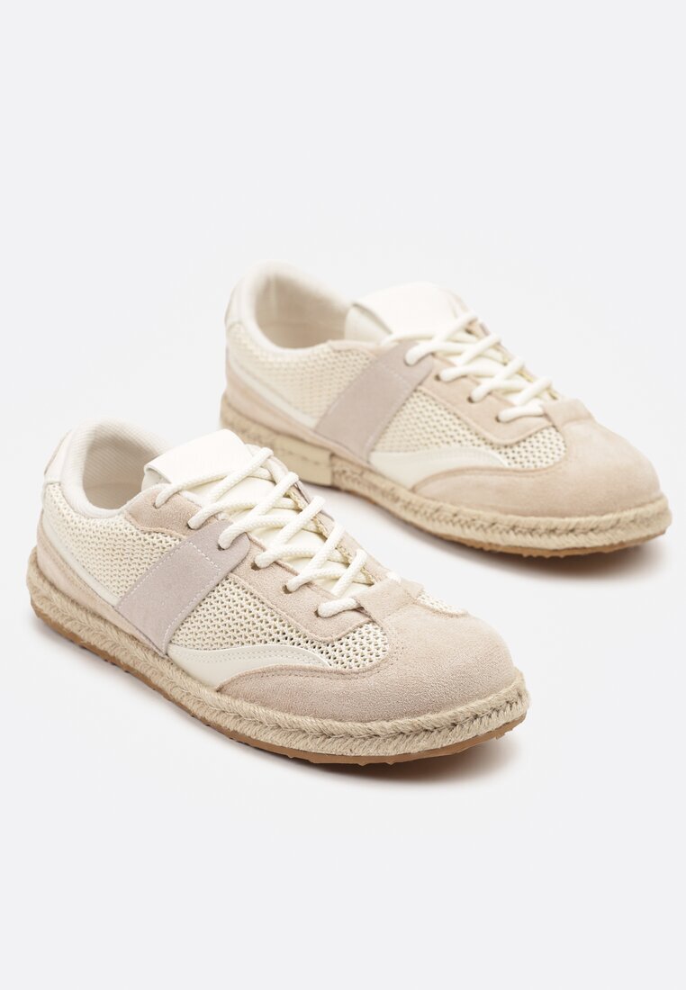 ideal Sneakers Bej în stil de Tenisi Clasici cu Cusături Decorative Emloti