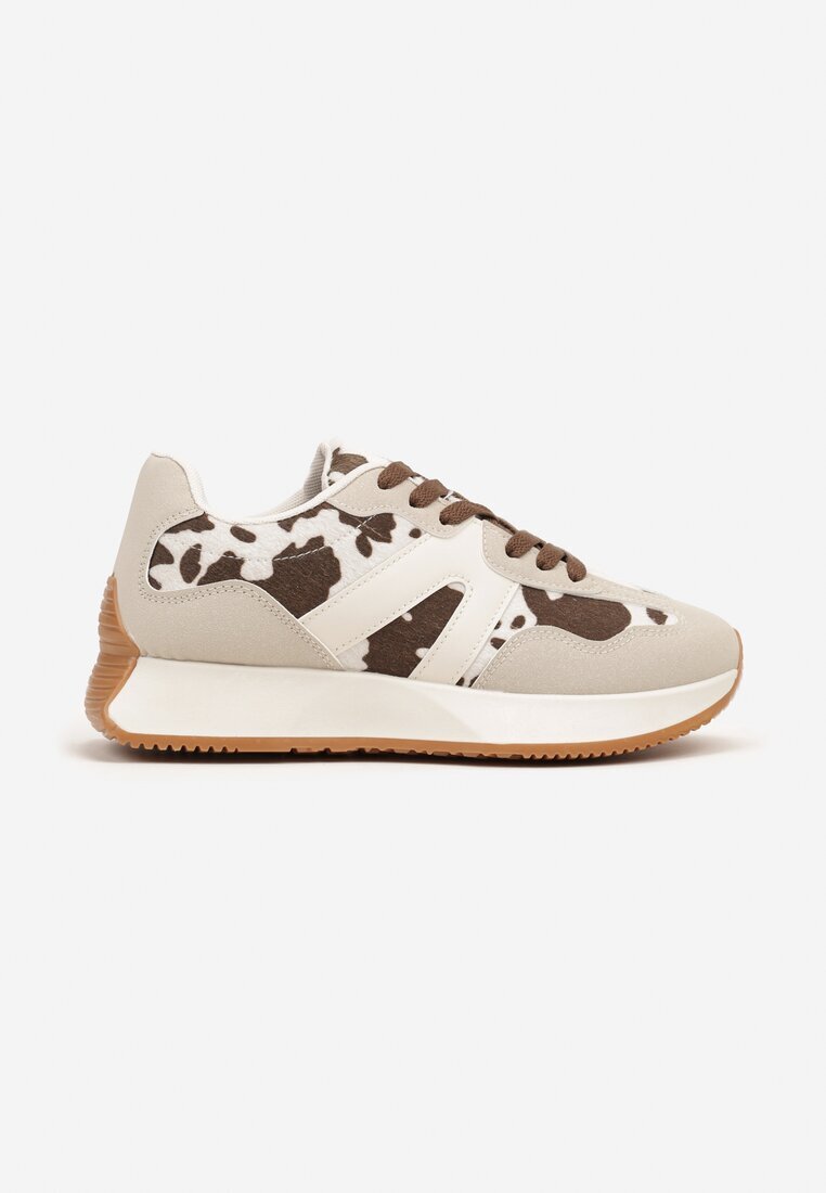 ideal Sneakers Bej-Maro Plati cu Petice de Vacă cu Model Geométric Nawla