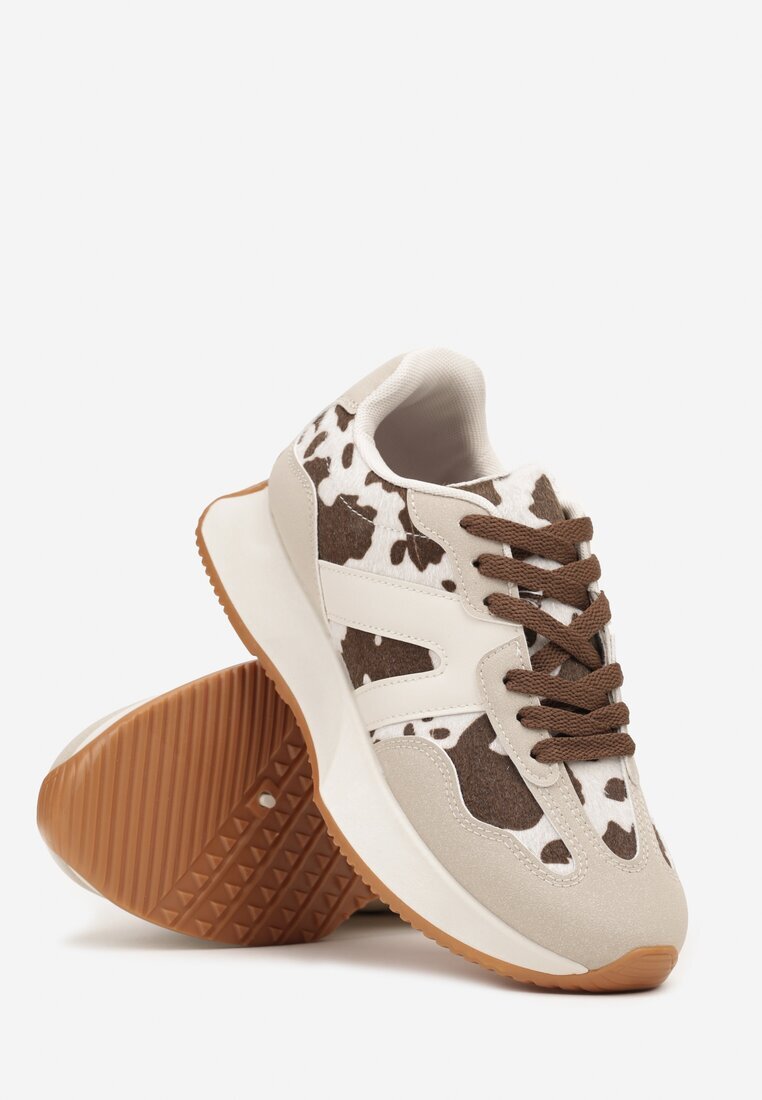 ideal Sneakers Bej-Maro Plati cu Petice de Vacă cu Model Geométric Nawla