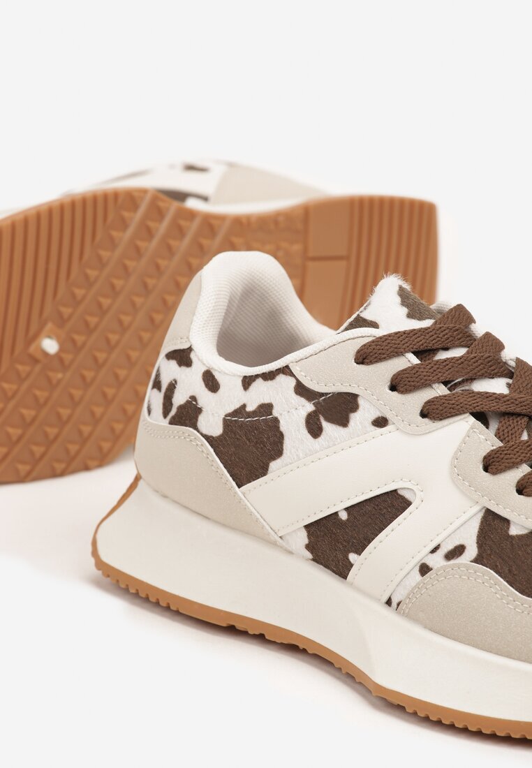 ideal Sneakers Bej-Maro Plati cu Petice de Vacă cu Model Geométric Nawla