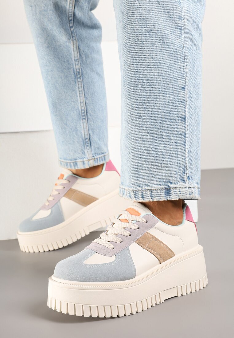 ideal Sneakers Bej și Albastru stil Tenis cu platformă cu relief Firreis