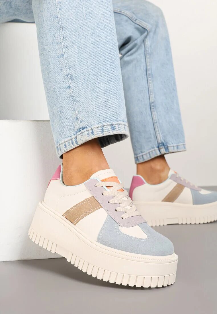 ideal Sneakers Bej și Albastru stil Tenis cu platformă cu relief Firreis