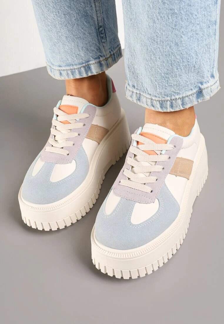 ideal Sneakers Bej și Albastru stil Tenis cu platformă cu relief Firreis