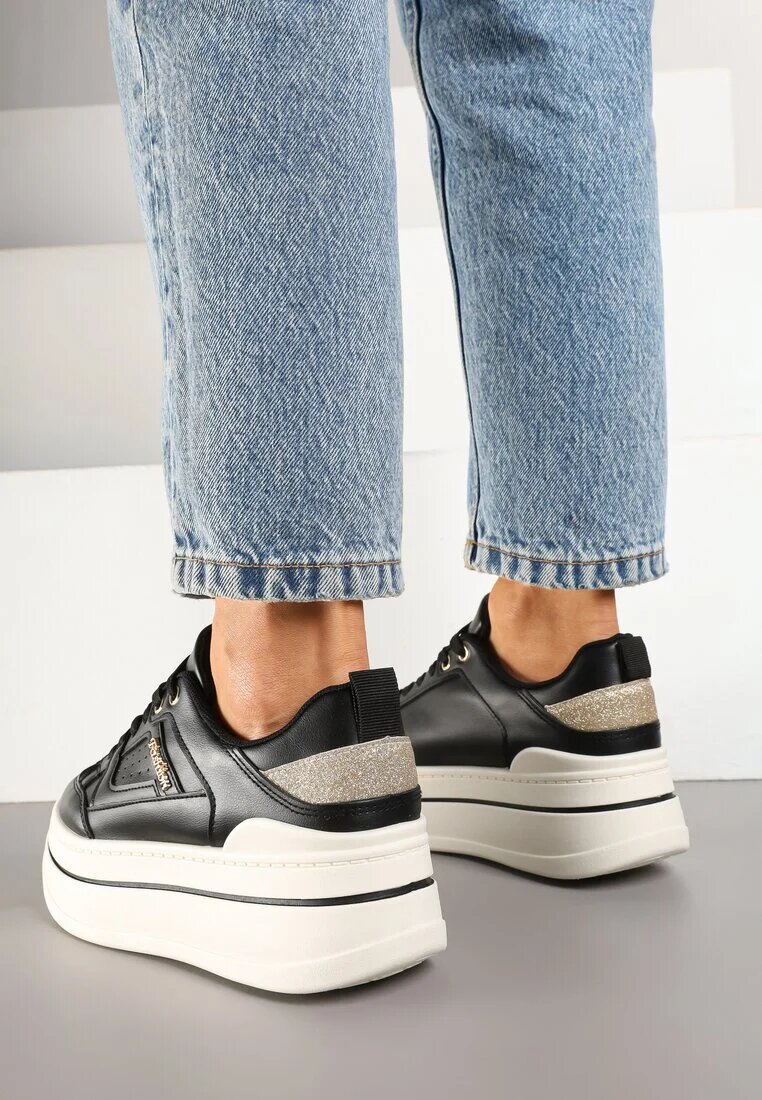 ideal Sneakers negre cu talpă groasă decorate cu sclipici Kariven