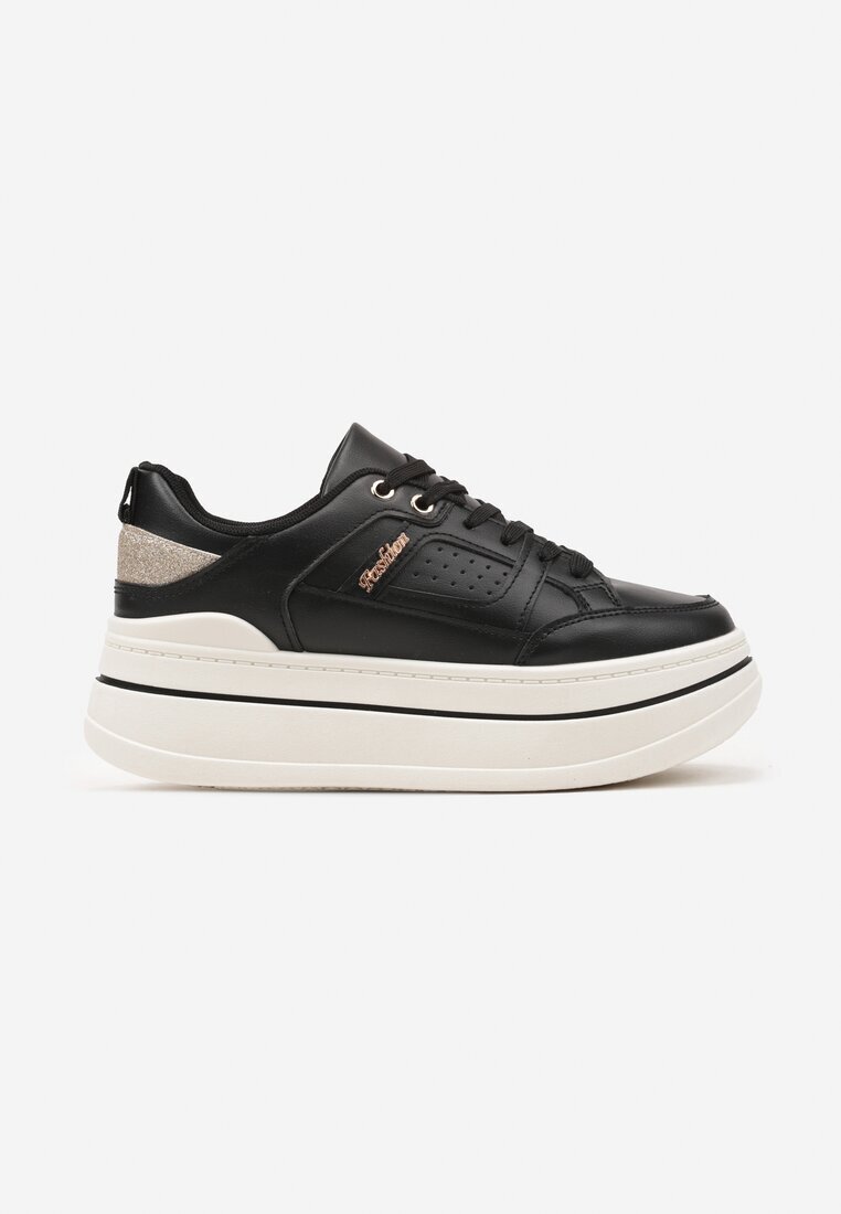 ideal Sneakers negre cu talpă groasă decorate cu sclipici Kariven