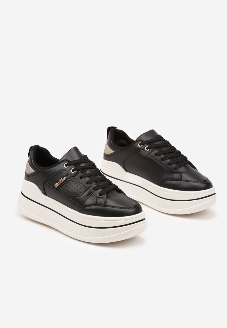 ideal Sneakers negre cu talpă groasă decorate cu sclipici Kariven