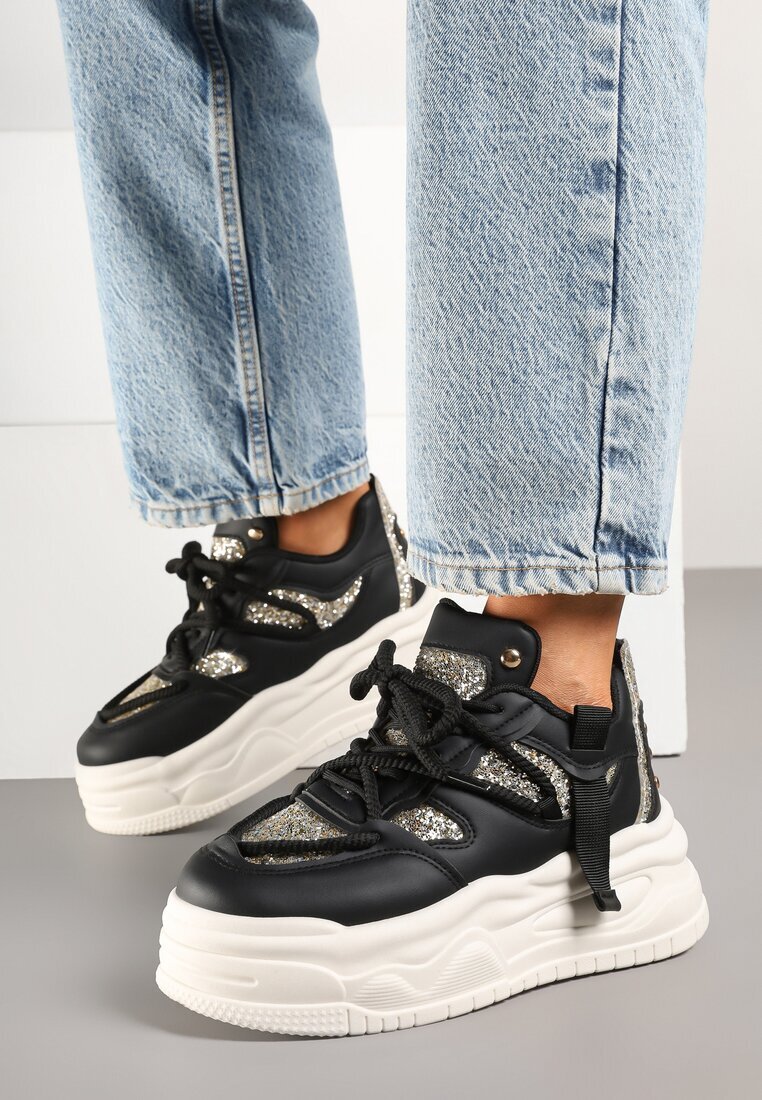 ideal Sneakers Negri Streetwear cu platformă cu sclipici și aplicații Maivessa