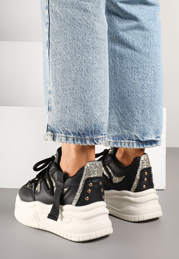 ideal Sneakers Negri Streetwear cu platformă cu sclipici și aplicații Maivessa