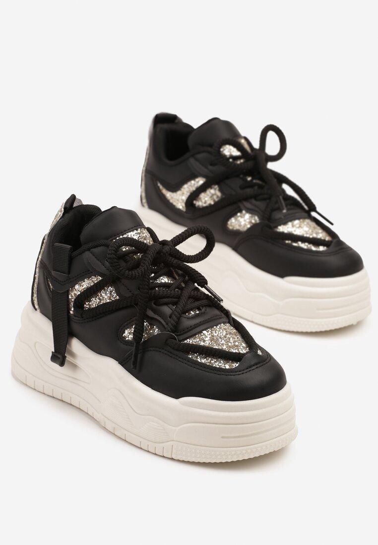 ideal Sneakers Negri Streetwear cu platformă cu sclipici și aplicații Maivessa