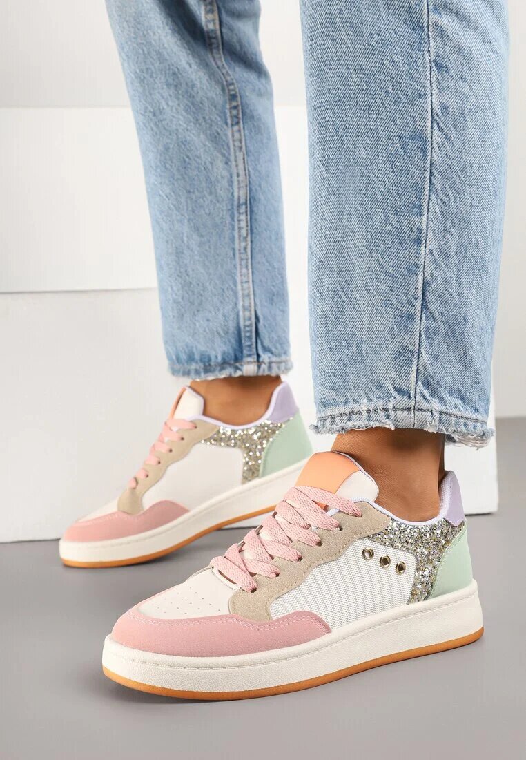 ideal Sneakers Roz-Bej cu Cusături Decorative în Stil Streetwear Neoniela