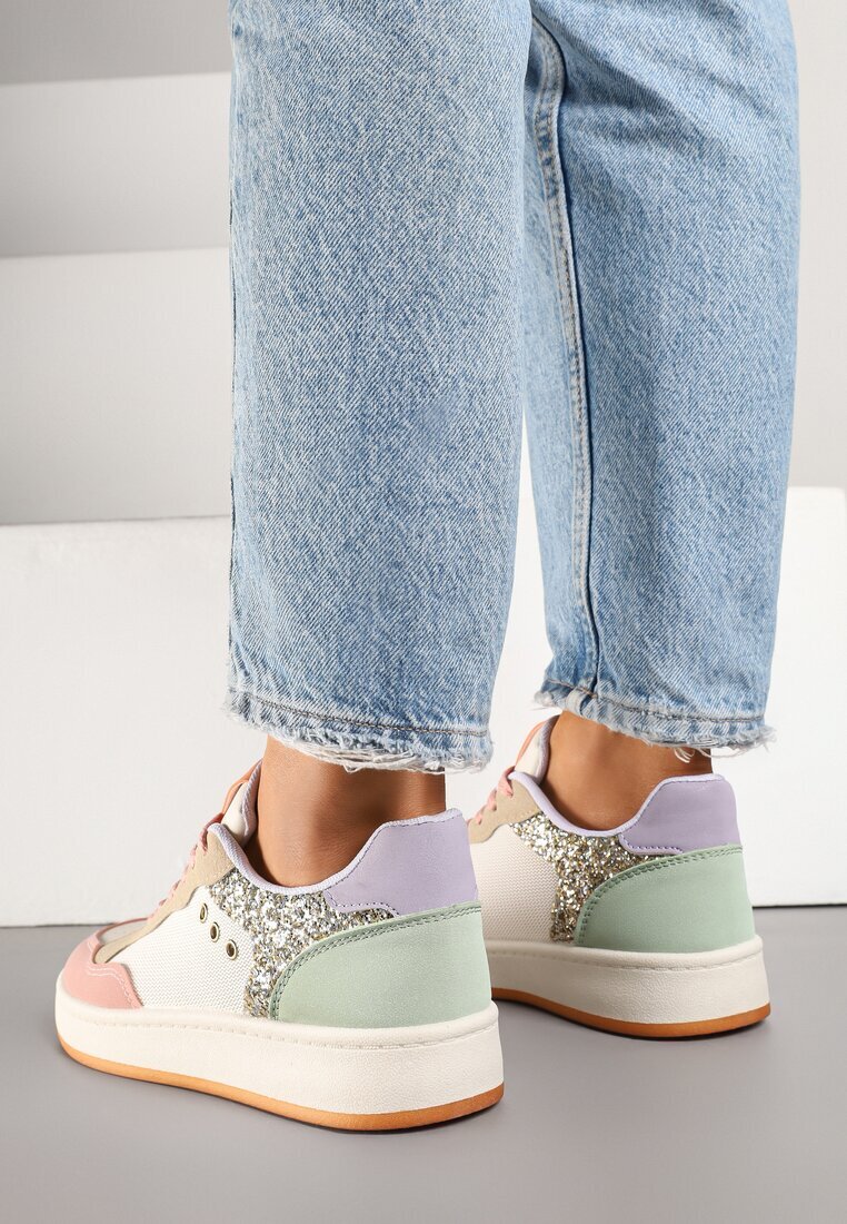 ideal Sneakers Roz-Bej cu Cusături Decorative în Stil Streetwear Neoniela