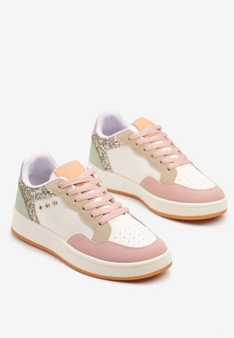 ideal Sneakers Roz-Bej cu Cusături Decorative în Stil Streetwear Neoniela