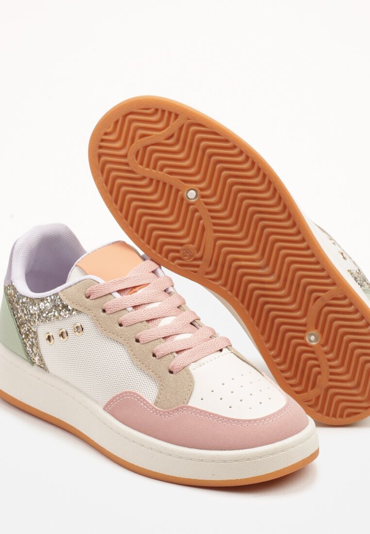 ideal Sneakers Roz-Bej cu Cusături Decorative în Stil Streetwear Neoniela