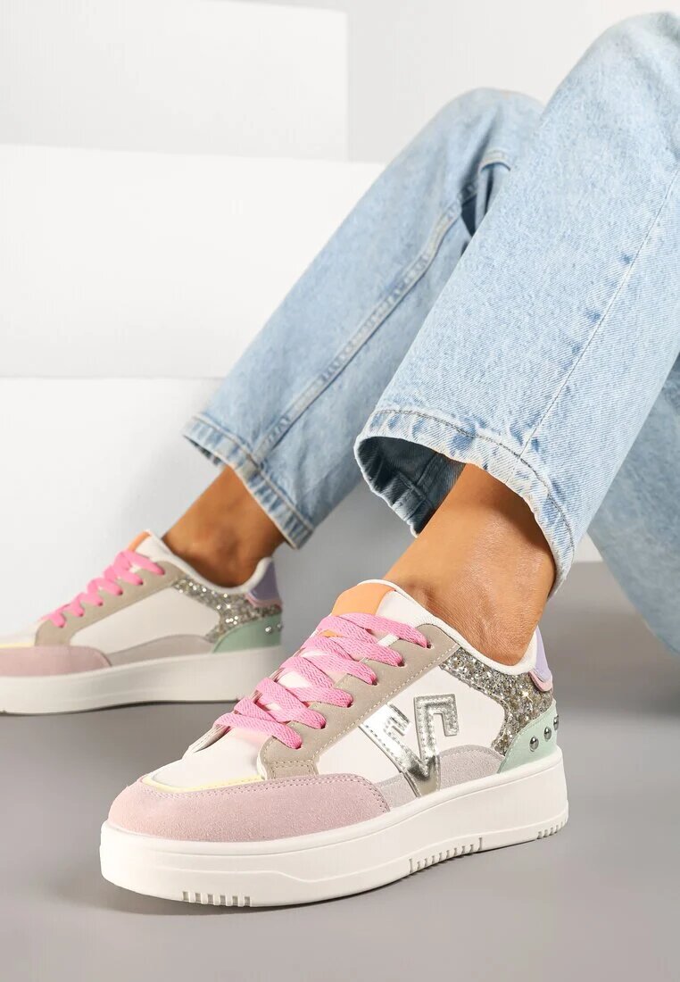 ideal Sneakers roz-bej cu Sclipici și Ornamente Metalice Pillara