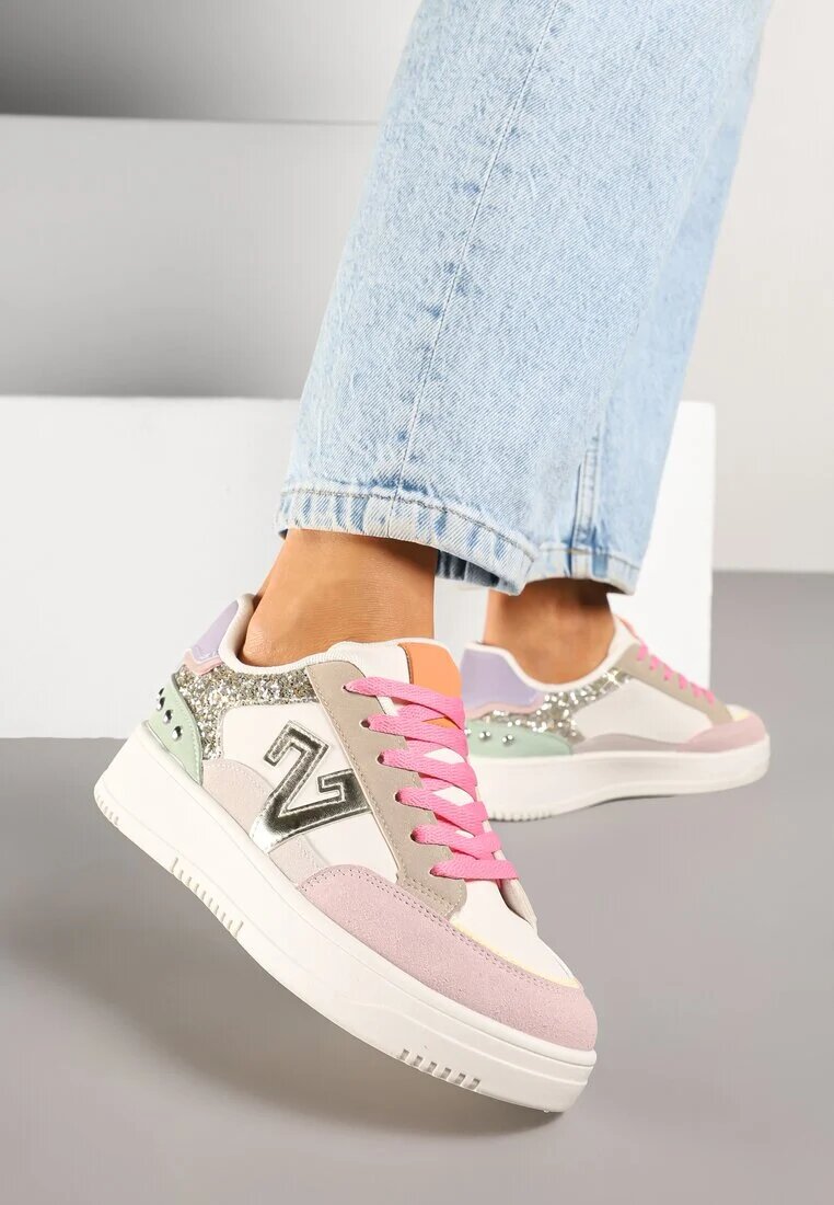 ideal Sneakers roz-bej cu Sclipici și Ornamente Metalice Pillara