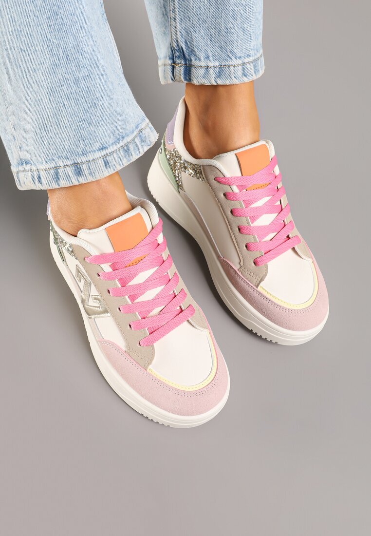 ideal Sneakers roz-bej cu Sclipici și Ornamente Metalice Pillara