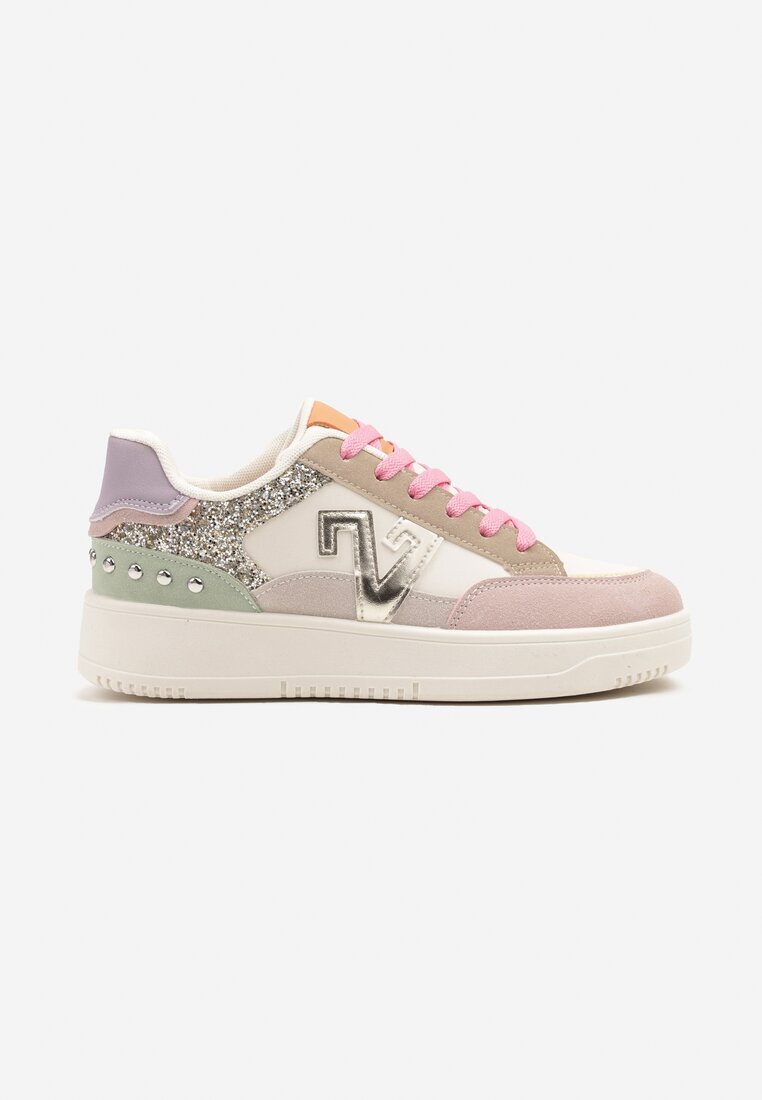 ideal Sneakers roz-bej cu Sclipici și Ornamente Metalice Pillara