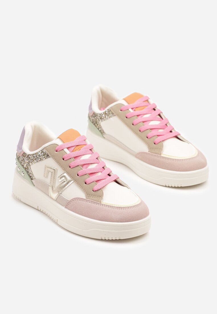ideal Sneakers roz-bej cu Sclipici și Ornamente Metalice Pillara