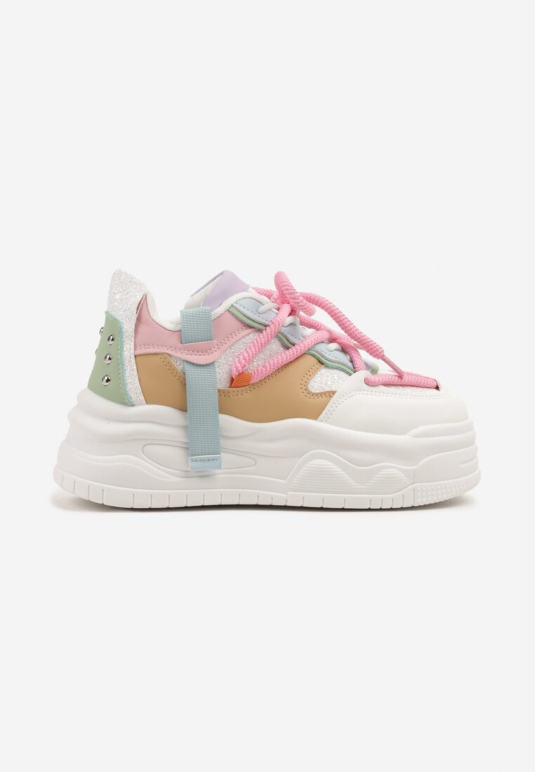 ideal Sneakers Streetwear Alb-Roz pe Platformă cu Sclipici și Aplicații Maivessa