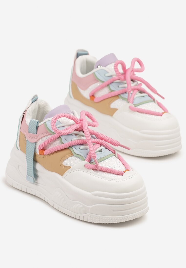 ideal Sneakers Streetwear Alb-Roz pe Platformă cu Sclipici și Aplicații Maivessa