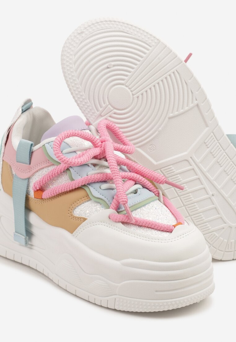 ideal Sneakers Streetwear Alb-Roz pe Platformă cu Sclipici și Aplicații Maivessa