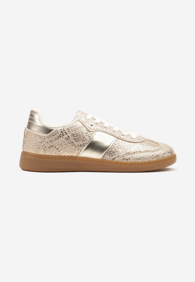 ideal Sneakerși Aurii cu Model de Șarpe Retro în Stilul Tenisilor Clasici Tanonea